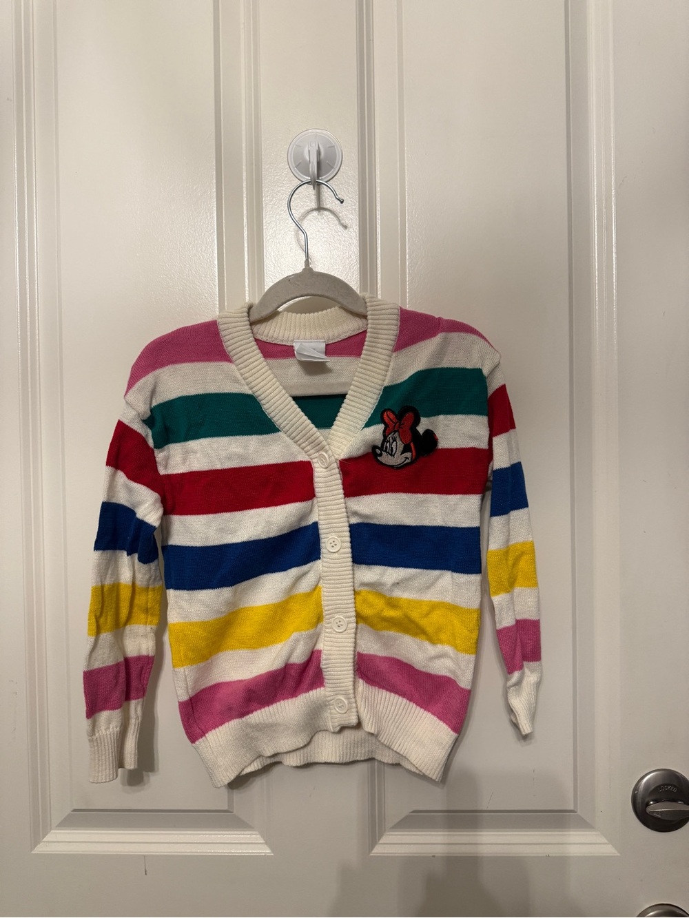 Disney Girls' Striped Cardigan in White, Pink, Red, Blue, Yellow, Green